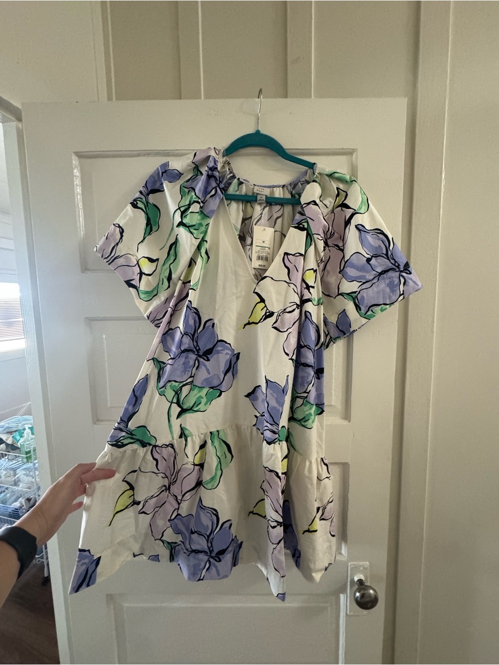 a new day White Floral Mini Dress with Lavender and Green Print